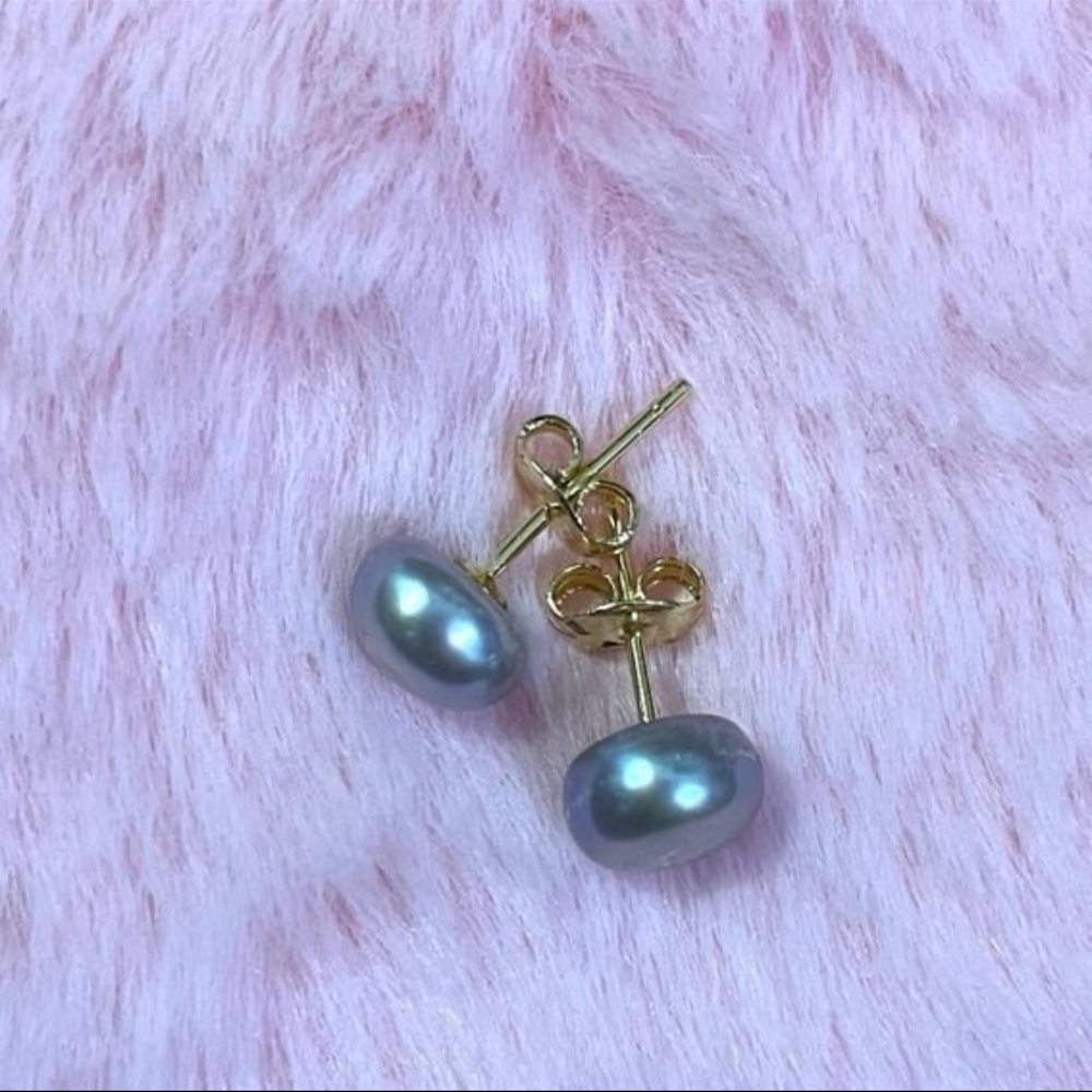 14K Yellow Gold Plated Natural South Sea Pearl Stud Earrings 7-8 mm